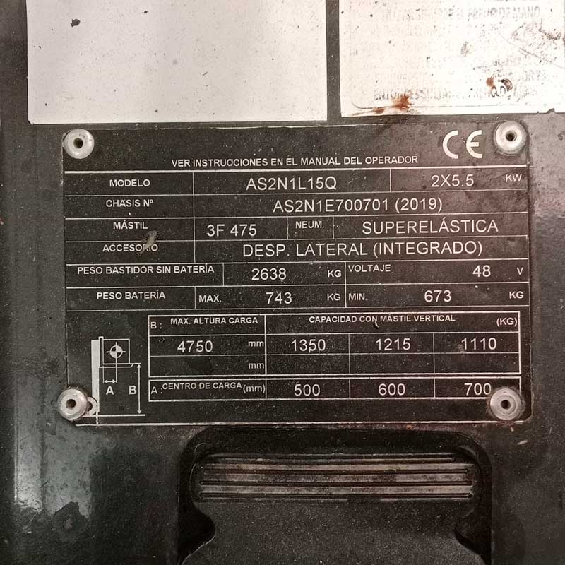 Electrica 1500kg | Mástil tríplex 4750mm TCM - Imagen 3